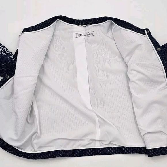 Yoana Baraschi Blue Cropped Jacquard Button Snap Front Jacket Womens Size Large - Picture 4 of 7